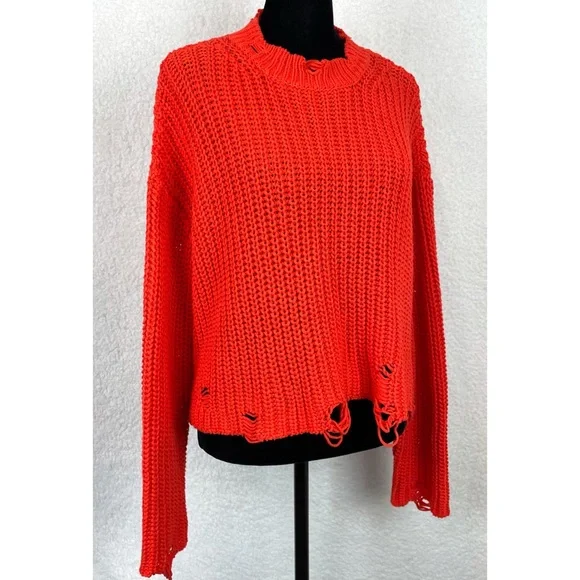 ZARA • Orange Distressed Knit Cropped Sweater, M - Picture 14 of 16